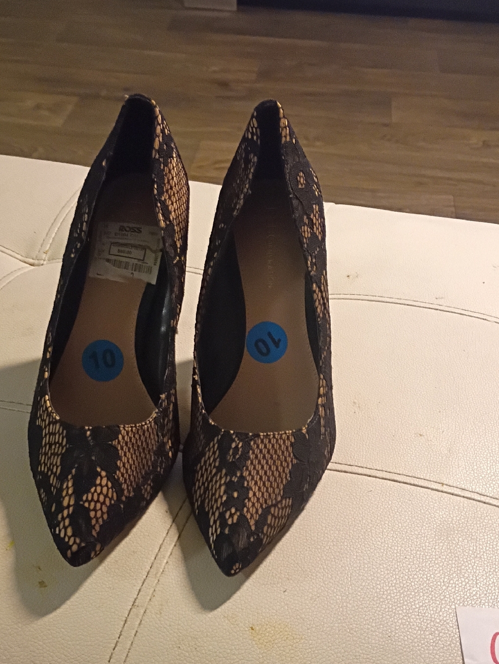 BCBGeneration Black Lace Overlay Pumps with Tan Base